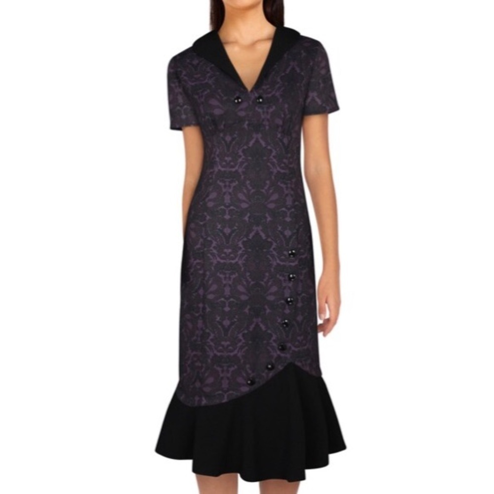 Damask Print Retro Pencil Dress Purple New - Picture 8 of 10